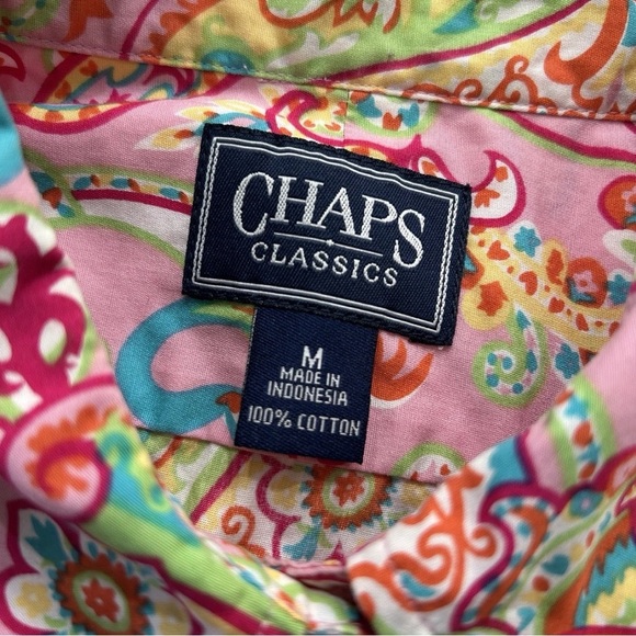 Chaps Classic Button Up Shirt Paisley Boho Cotton Colorful Office Pockets M - Picture 6 of 6